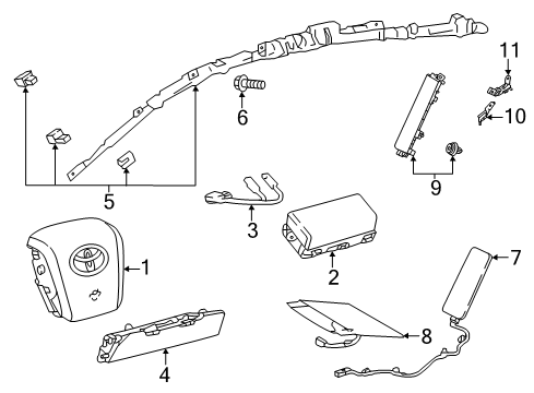 2021 Toyota Prius Prime Air Bag Components Rear Seat Air Bag Bracket Diagram for 62533-47020