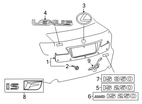 2007 Lexus IS250 Exterior Trim - Trunk Lid Garnish Sub-Assy, Luggage Compartment Door, Outside Diagram for 76801-53030-B1