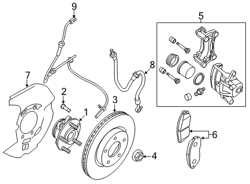 2022 Nissan Altima Front Brakes CALIPER ASSY-FRONT RH, W/O PAD & SHIM Diagram for 41001-3TA0D