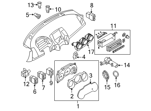 2005 Nissan Altima Automatic Temperature Controls Speedometer Instrument Cluster Diagram for 24810-ZB800