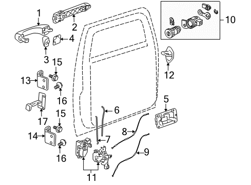 2007 Hummer H3 Front Door - Lock & Hardware Handle, Front Side Door Inside Diagram for 15818937