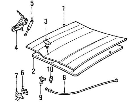 1985 Buick Riviera Hood & Components Support Asm, Hood Hold Open Diagram for 1615272