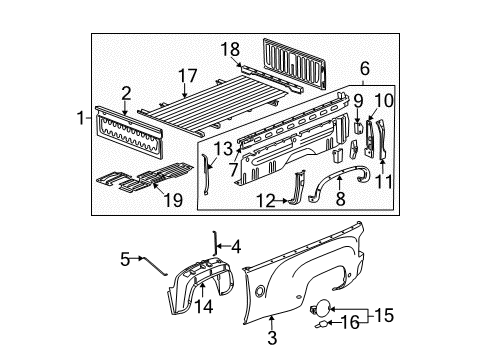 2007 GMC Sierra 3500 HD Pick Up Box Components Bedliner Diagram for 19211661