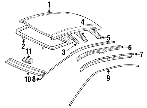 1995 Toyota Corolla Roof & Components Drip Molding Diagram for 75552-12490