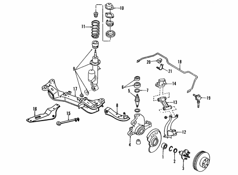 1997 Infiniti Q45 Front Suspension Components, Lower Control Arm, Upper Control Arm, Ride Control, Stabilizer Bar Hub Assembly-Road Wheel, Front R Diagram for 40202-45P10