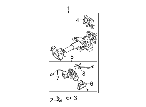 2008 Chevrolet Aveo5 Steering Column, Steering Wheel Lock Kit, Complete Vehicle Diagram for 96585589