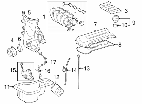 2007 Toyota Matrix Engine Parts, Mounts, Cylinder Head & Valves, Camshaft & Timing, Oil Pan, Oil Pump, Crankshaft & Bearings, Pistons, Rings & Bearings Manifold Cover Diagram for 17135-22010