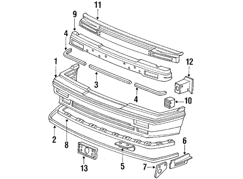 1988 Acura Legend Front Bumper Stay, Left Front Bumper Diagram for 71160-SD4-670ZZ