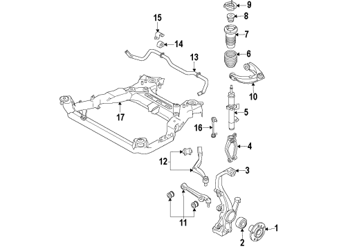 2011 Lincoln MKZ Front Suspension Components, Lower Control Arm, Upper Control Arm, Stabilizer Bar Dust Shield Diagram for 4M8Z-3C239-A