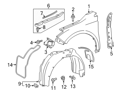 2016 Toyota Avalon Fender & Components Fender Diagram for 53812-07080