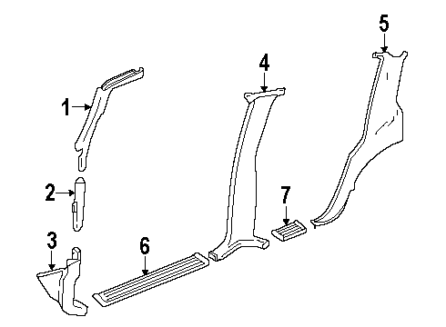 1996 Chevrolet Tahoe Interior Trim - Pillars, Rocker & Floor Molding Asm-Windshield Side Garnish *Dark Navy Blue Diagram for 15705441