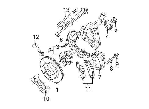 2004 Ford Explorer Sport Trac Front Brakes Hub & Bearing Diagram for G2MZ-1104-Y
