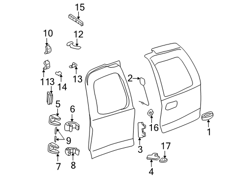 2002 Chevrolet Suburban 2500 Back Door - Lock & Hardware Gasket, Rear Door Lock Cyl Diagram for 12476373