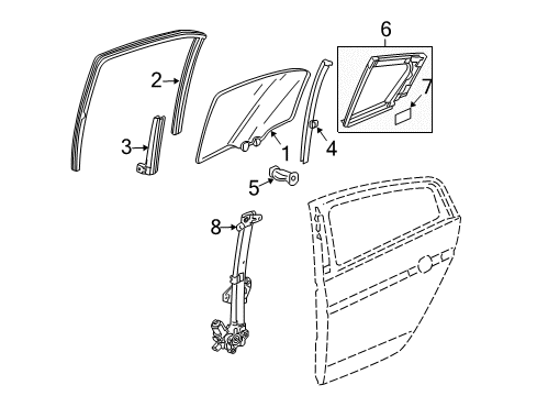 2009 Acura TL Rear Door - Glass & Hardware Channel, Left Rear Door Run Diagram for 72775-TK4-A01