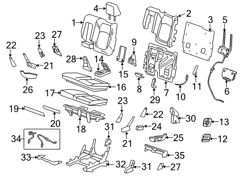 2012 GMC Acadia Second Row Seats Seat Back Panel Diagram for 22775896