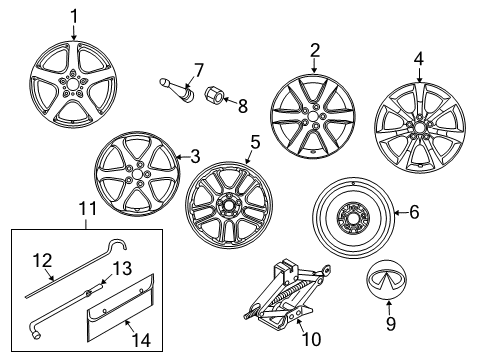 2003 Infiniti G35 Wheels, Covers & Trim Spoke Aluminum Alloy Wheel Rim Disc Diagram for 40300-AL625