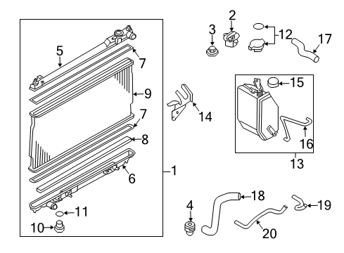 2004 Infiniti G35 Radiator & Components Radiator Reservoir Tank Assembly Diagram for 21710-AL500