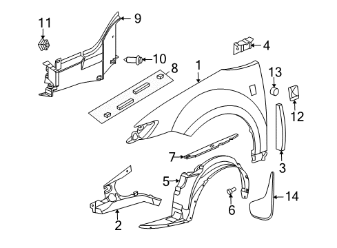 2006 Saturn Ion Fender & Components, Exterior Trim Shield, Engine Splash Diagram for 15146155