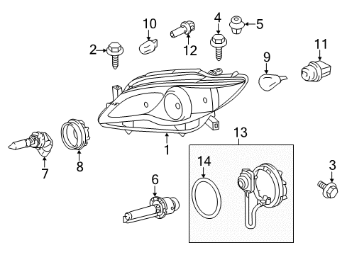 2012 Toyota Avalon Bulbs Lens & Housing Diagram for 81185-07100