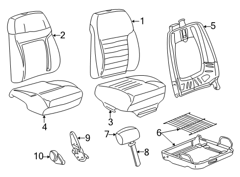 2000 Ford Mustang Front Seat Components Seat Back Pad Diagram for XR3Z-6364811-BA