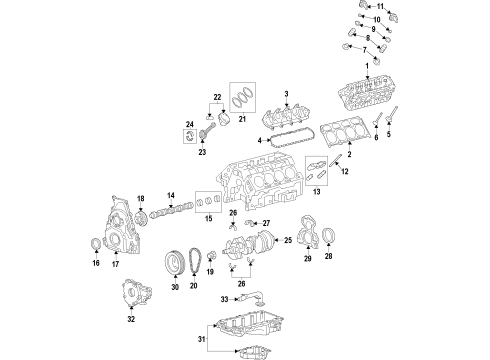 2017 Chevrolet Silverado 1500 Engine Parts, Mounts, Cylinder Head & Valves, Camshaft & Timing, Variable Valve Timing, Oil Pan, Oil Pump, Balance Shafts, Crankshaft & Bearings, Pistons, Rings & Bearings Engine Diagram for 12657206