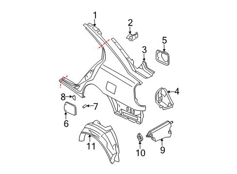 2008 Nissan Maxima Quarter Panel & Components Fender-Rear, LH Diagram for 78101-7Y030