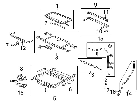 2014 Honda Pilot Sunroof Stopper, Drip Rail Sunshade Diagram for 70244-SZA-A01