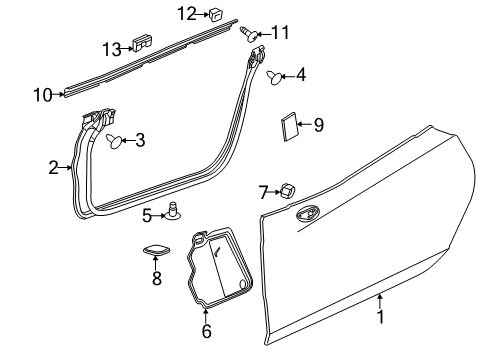 2015 Chevrolet Corvette Door & Components Belt Molding Retainer Diagram for 11612108