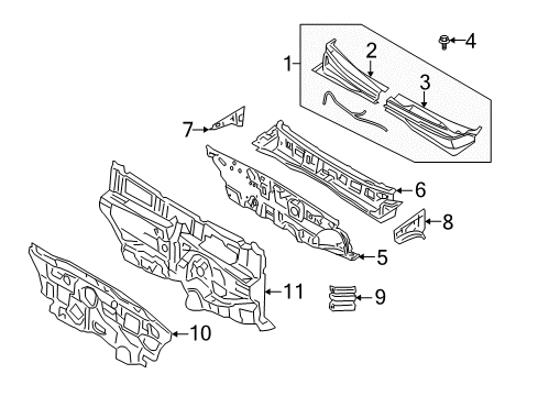 2008 Kia Rio Cowl Panel Complete-Dash Diagram for 643001G301