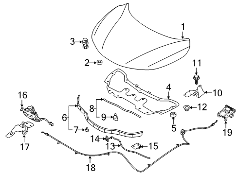 2018 Nissan Rogue Sport Hood & Components Hinge Assembly-Hood, RH Diagram for 65400-6MA0A