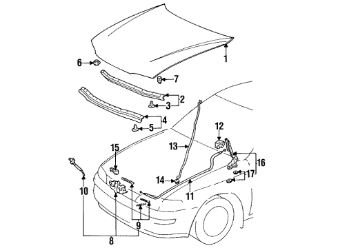 1996 Toyota Corolla Hood & Components Release Cable Diagram for 53630-12460