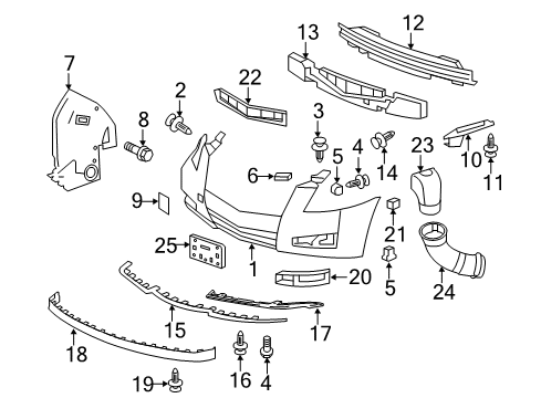 2010 Cadillac CTS Front Bumper Lamp Bezel Clip Diagram for 11561857