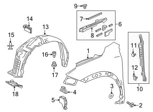 2018 Lexus NX300 Fender & Components Liner, Front Fender, RH Diagram for 53875-78020
