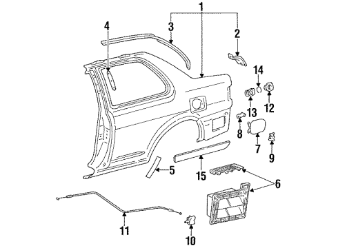 1992 Toyota Tercel Quarter Panel & Components, Exterior Trim Lock Sub-Assy, Fuel Filler Opening Lid Diagram for 77037-16030