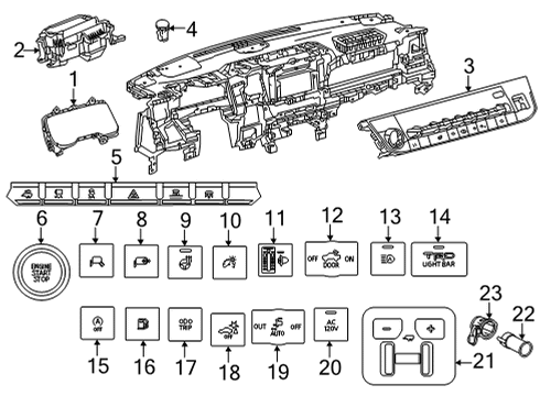 2023 Toyota Tundra Cluster & Switches, Instrument Panel Spoiler Nut Diagram for 90080-17244