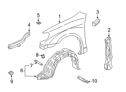 2004 Pontiac Vibe Fender & Components Fender Liner Diagram for 88969697