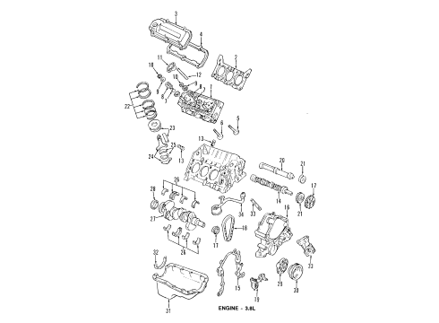 1993 Toyota Supra Engine Parts, Mounts, Cylinder Head & Valves, Camshaft & Timing, Oil Cooler, Oil Pan, Oil Pump, Crankshaft & Bearings, Pistons, Rings & Bearings Valve Cover Diagram for F7ZZ-6582-AA