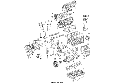 1993 Toyota Pickup Engine Parts, Mounts, Cylinder Head & Valves, Camshaft & Timing, Oil Pan, Oil Pump, Crankshaft & Bearings, Pistons, Rings & Bearings Front Mount Diagram for 12361-65011