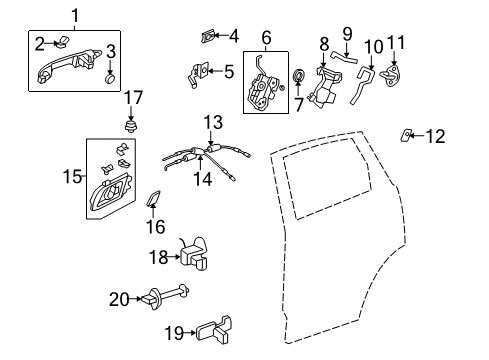 2007 Honda CR-V Rear Door - Lock & Hardware Cable, Right Rear Inside Handle Diagram for 72631-SWA-A01