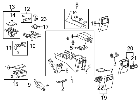 2011 Lexus GX460 Center Console Rear Console Box Cup Holder Assembly Diagram for 55630-60051-E0