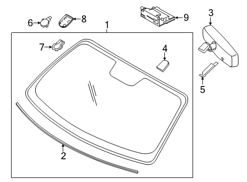 2019 Ford Mustang Windshield Glass Mirror Inside Cover Diagram for FR3Z-14A099-AB
