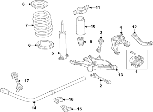 2022 Ford Edge Rear Suspension, Lower Control Arm, Upper Control Arm, Stabilizer Bar, Suspension Components Shock Diagram for K2GZ-18125-AA