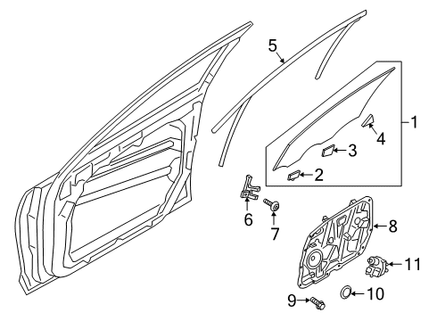 2020 Kia K900 Front Door Grip-Front Door Glass, LH Diagram for 82413-3T000