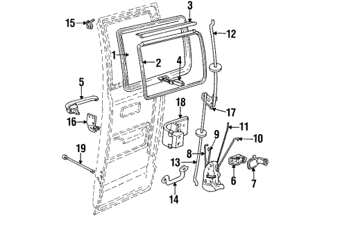 1992 Dodge B250 Rear Loading Door Glass & Hardware Hinge Glass Diagram for 55074712