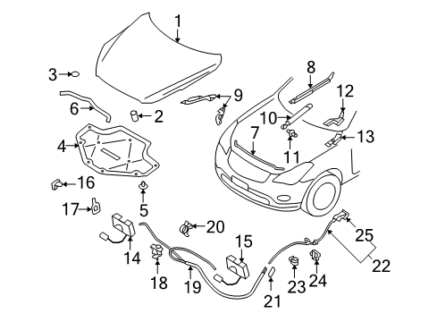 2010 Infiniti FX35 Hood & Components Plug-Rubber Diagram for 01658-02121