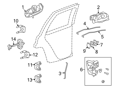 2007 Saab 9-7x Rear Door Rod, Rear Side Door Outside Handle Diagram for 15155565