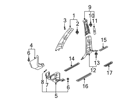 2003 Kia Sorento Interior Trim - Pillars, Rocker & Floor Trim Assembly-Front Pillar Diagram for 858163E00044