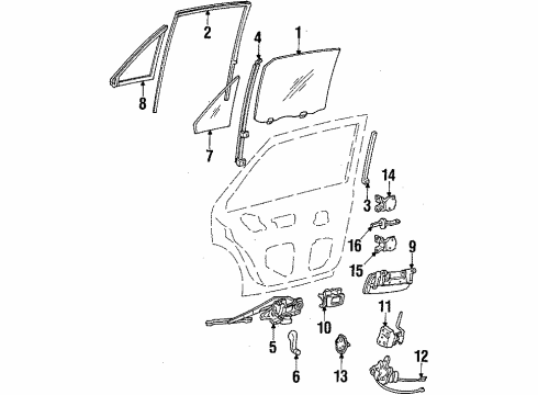 1989 Honda Accord Door & Components Sash, L. RR. Door Center Pillar Diagram for 72773-SE3-000