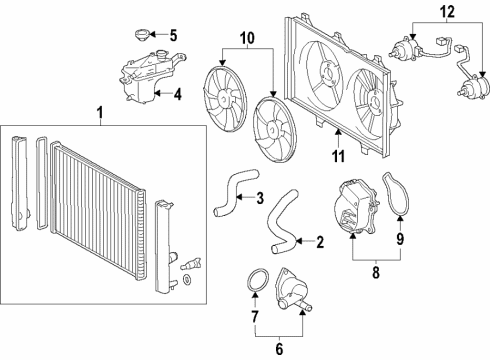 2021 Toyota Prius Cooling System, Radiator, Water Pump, Cooling Fan Fan Motor Diagram for 16363-36160