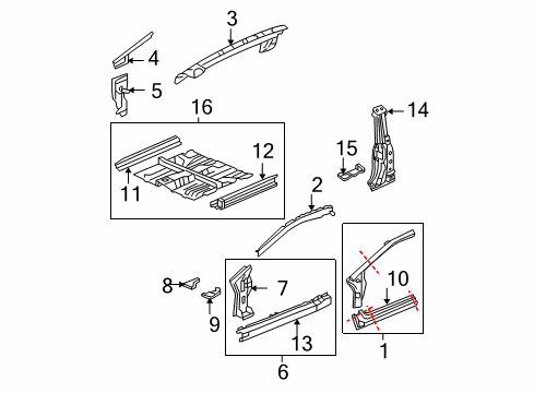 2007 Honda Civic Center Pillar, Hinge Pillar, Rocker, Floor & Rails Floor, FR. Diagram for 65100-SVB-A11ZZ